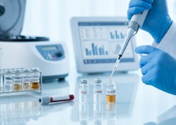 Medic specialist analizând rezultatele unui screening metabolic pentru a identifica riscul de diabet și afecțiuni cardiovasculare din timp.